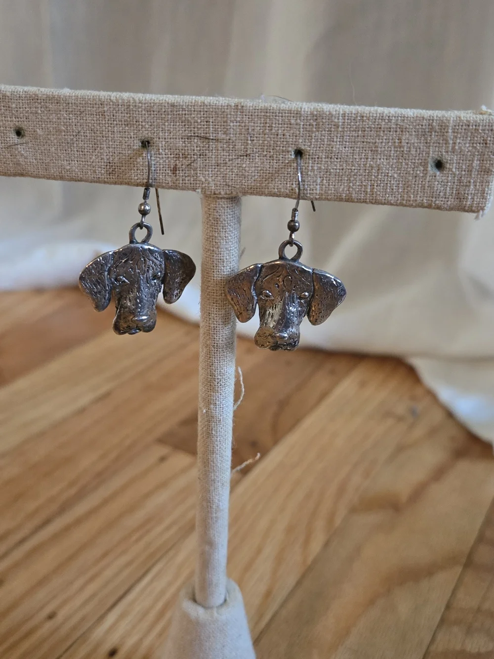 Silver Dog Head Dangle Earrings - Unbranded